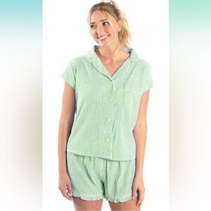 Belle Il Fiore Pajamas Ultra Soft Seersucker Womens PJ Ruffled ShortSet NWT